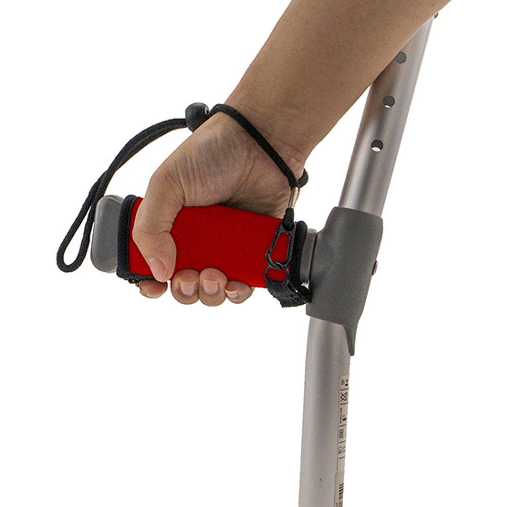 Soft Neoprene Crutch Grip Handle Covers With Wrist Strap Red